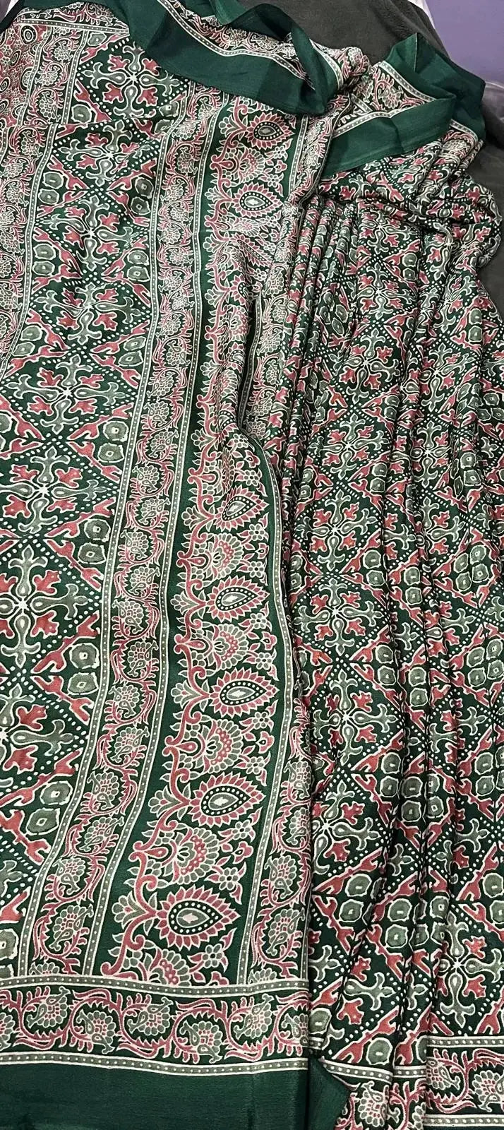 Modal Silk Ajrakh-Green - Deepika's Adornments