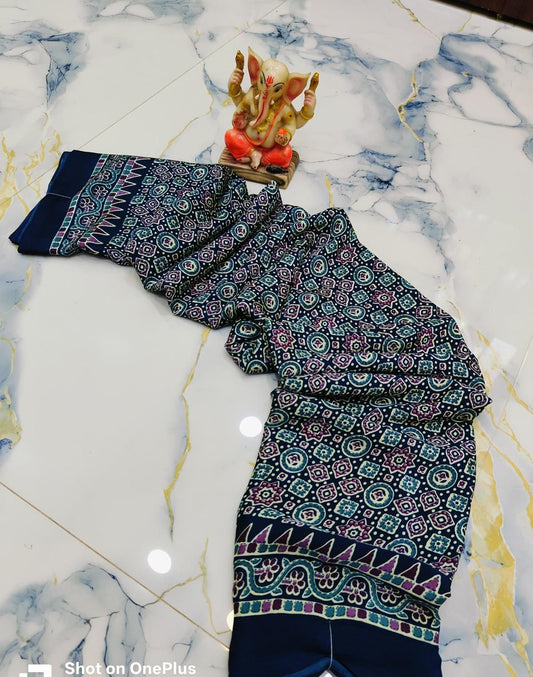 Modal Silk Ajrakh-Blue
