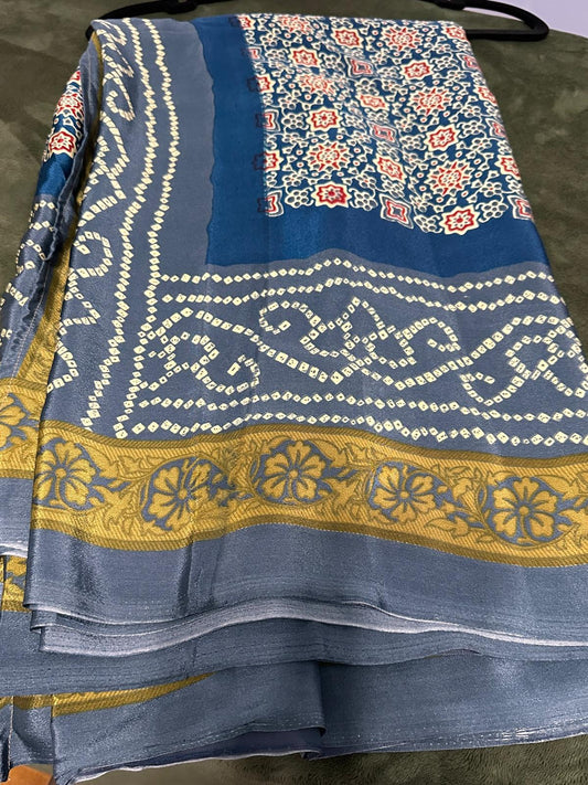 Modal Silk Ajrakh with Bandini-Denim Blue