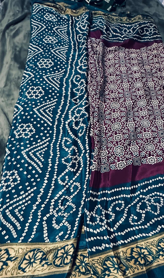 Modal Silk Ajrakh Bandini Print-Teal