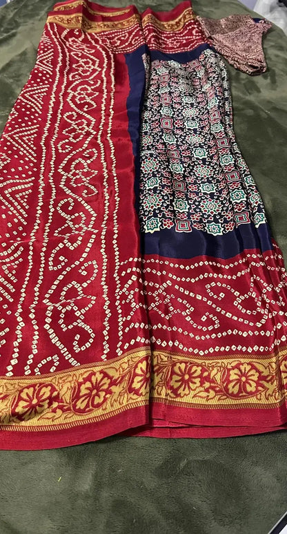Modal Silk Ajrakh Bandini-Red/Blue - Deepika's Adornments