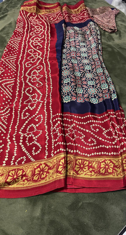 Modal Silk Ajrakh Bandini-Red/Blue