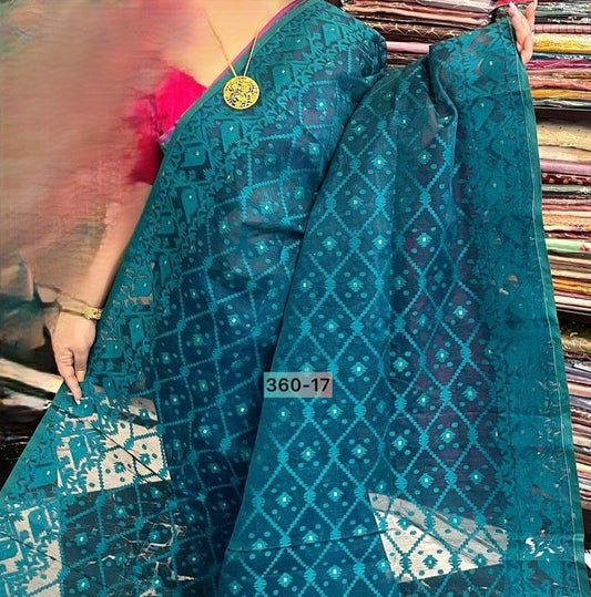 Jamdani Teal Blue Saree