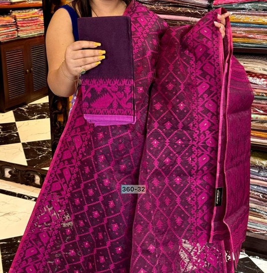 Jamdani Wine Saree