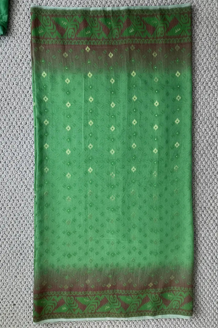 Jamdani Saree - Neon Green and Magenta Dipannita Handloom