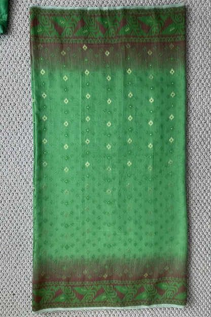 Jamdani Saree - Neon Green and Magenta Dipannita Handloom