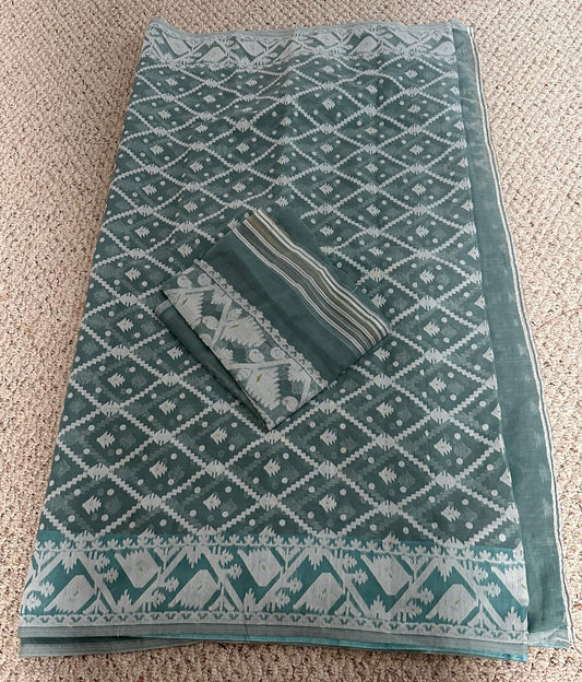 Bengal Handloom Jamdani Saree Sea Green