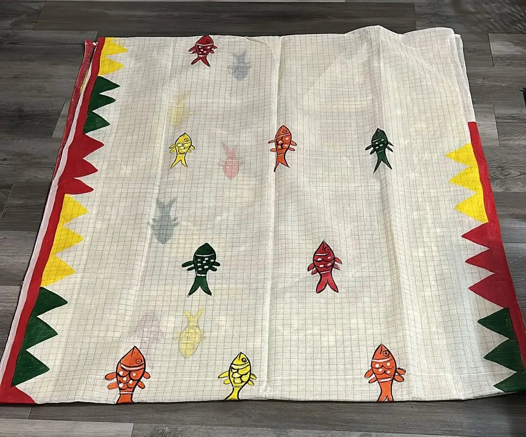Dhonekhali Tant Saree - Hand Painted Off-White with Zari Dipannita Handloom