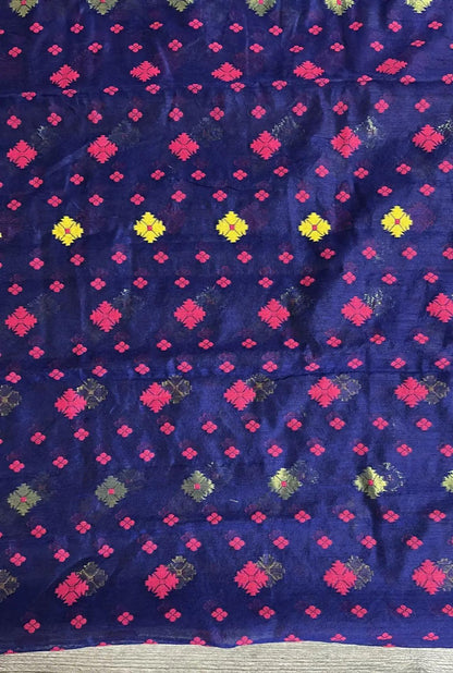Bengal Handloom Jamdani Saree - Dark Purple and Fuchsia Dipannita Handloom