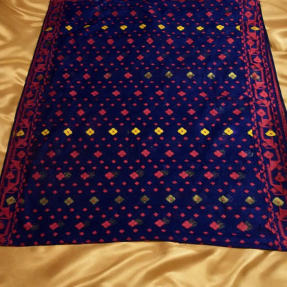Bengal Handloom Jamdani Saree - Dark Purple and Fuchsia Dipannita Handloom