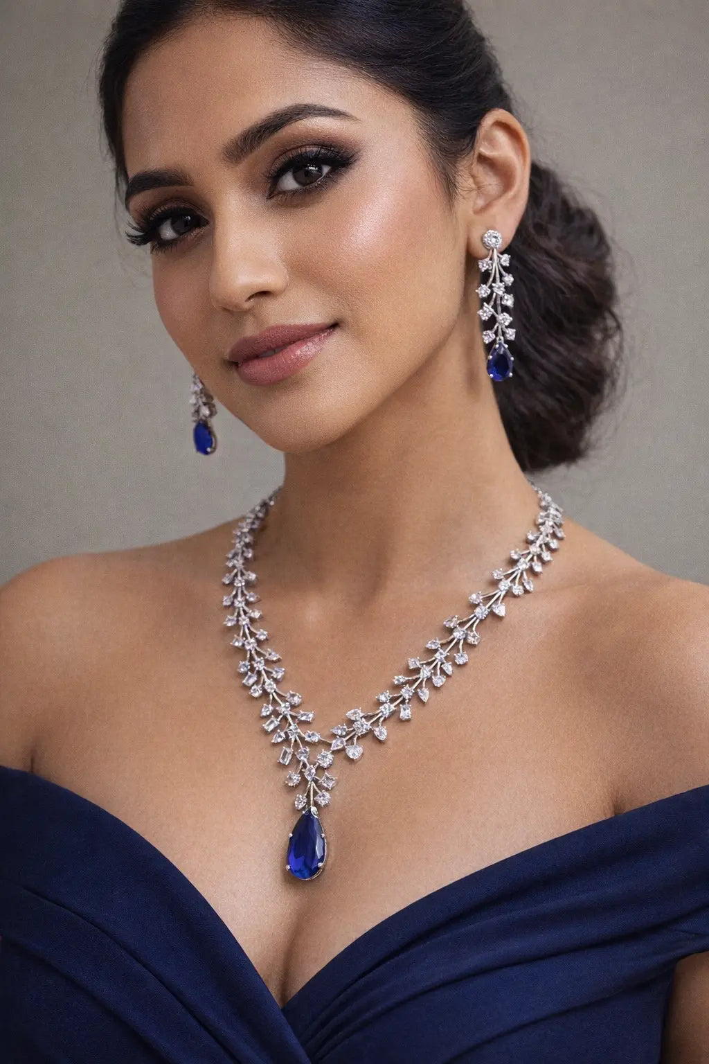 Trendy Yet Traditional Statement Necklace Set | 24ct Rhodium Plated Indian Jewelry Indian Fashions