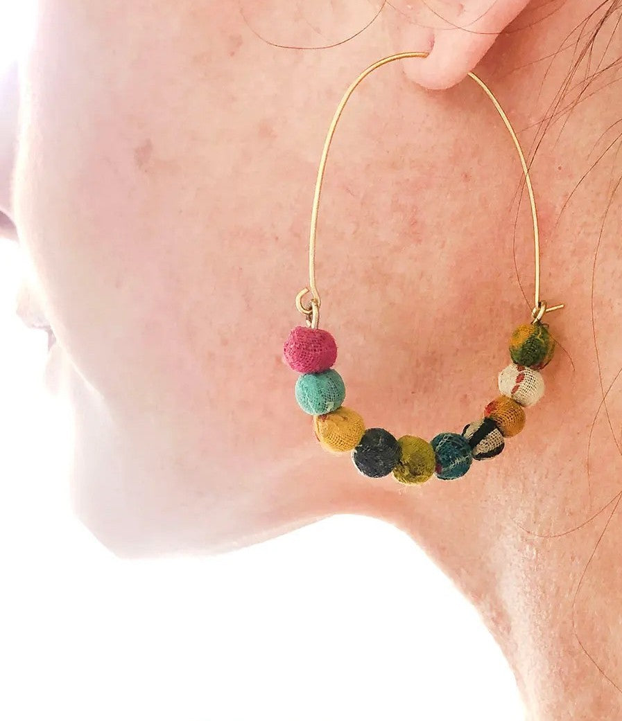 Elongated Kantha Wire Hoops