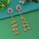 Gold Tone Tassel Ghungroo Drop Earrings | Stone Top Indian Festive Jewelry Deepika's Adornments