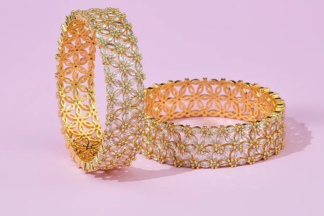 Flower design American Diamond Bangel 
