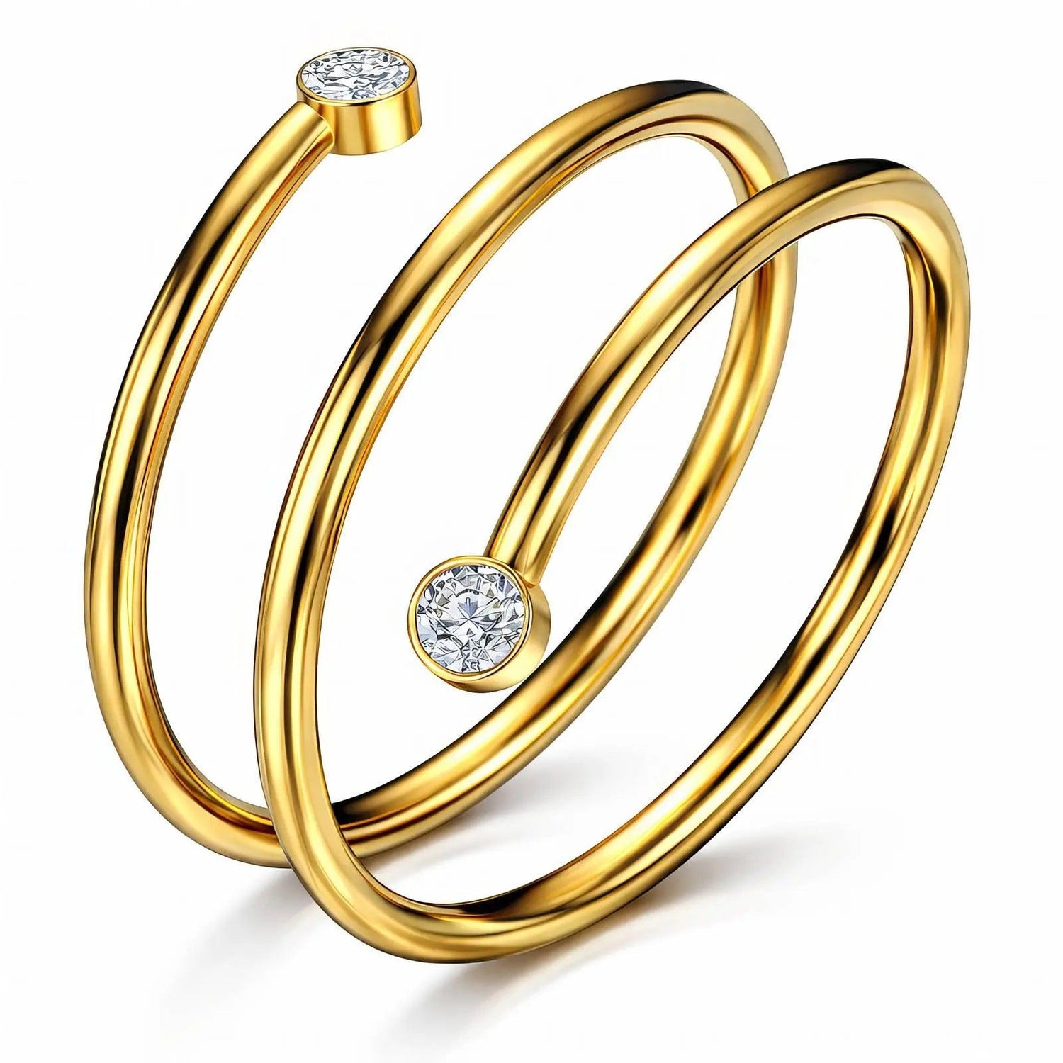 Double Coil Spiral Ring with CZ Ends | Adjustable Wrap Ring | 18K Gold Plated Stainless Steel | Waterproof & Hypoallergenic Glozzo Wholesale Jewelry