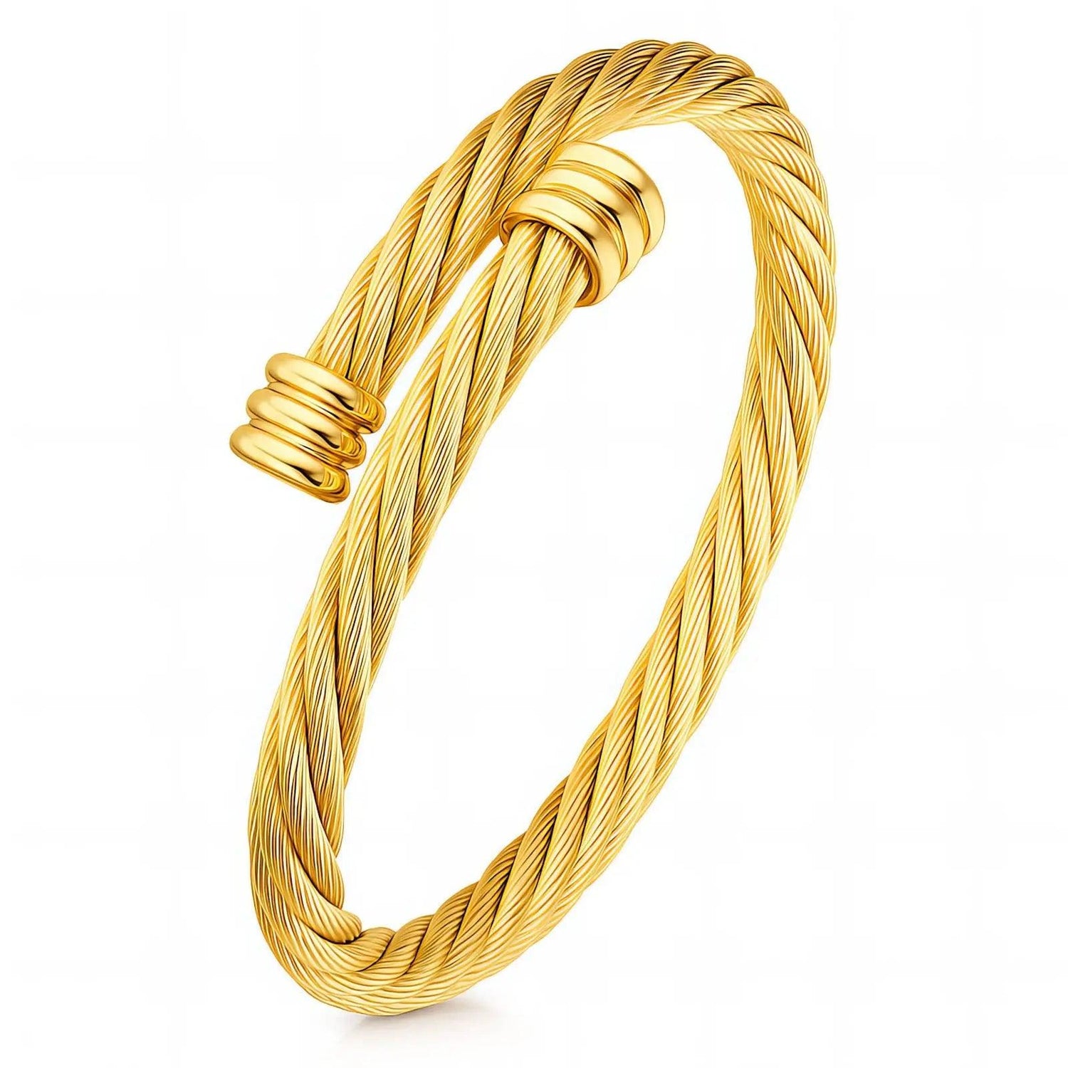 Twisted Cable Cuff Bracelet | Openable | 18K Gold Plated Stainless Steel | Waterproof Glozzo Wholesale Jewelry