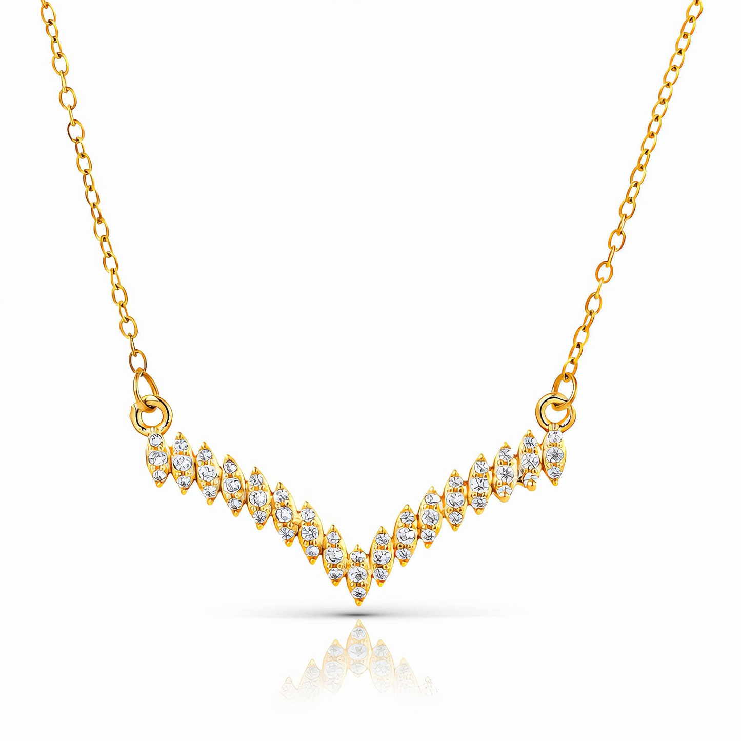 V-Shape Marquise CZ Necklace | Chevron Bar Pendant | 18K Gold Plated Stainless Steel | Waterproof & Hypoallergenic Glozzo Wholesale Jewelry