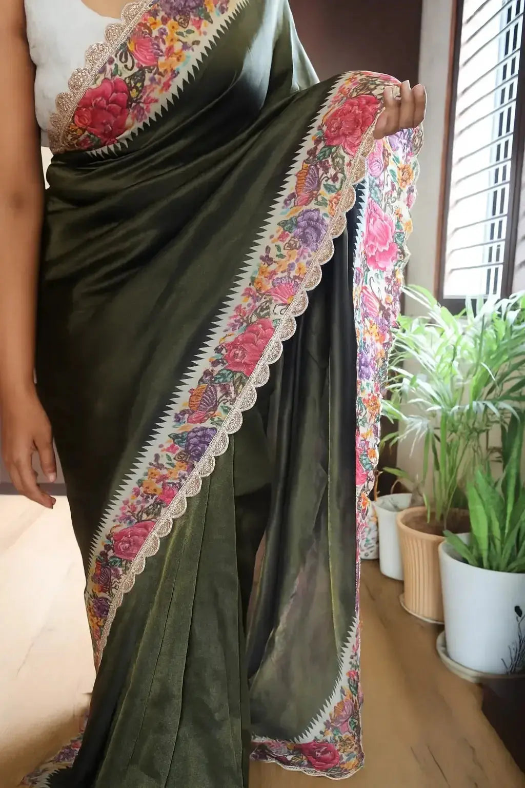 Tissue Pure Silk Pre-stitched saree with Parsi and Cutdana - Deepika's Adornments
