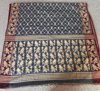 Bengal Handloom Jamdani GREY AND MAROON
