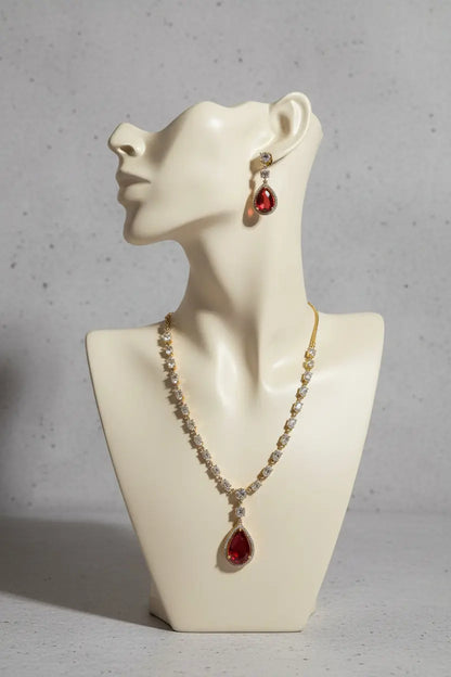 Red Hydrostone & CZ Statement Necklace Set | 24ct Gold Plated on Rhodium Indian Jewelry Indian Fashions