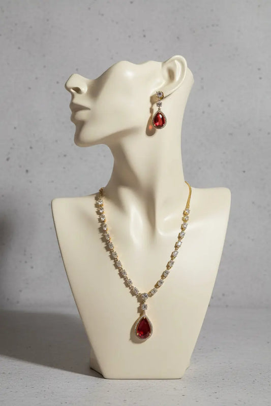 Red Hydrostone & CZ Statement Necklace Set | 24ct Gold Plated on Rhodium Indian Jewelry Indian Fashions