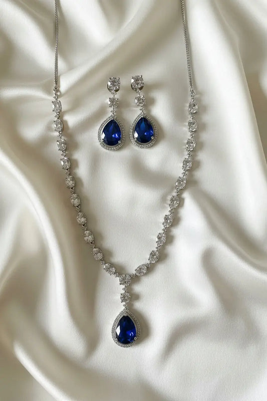 Sapphire Hydrostone & CZ Statement Necklace Set | 24ct Gold Plated on Rhodium Indian Jewelry Indian Fashions