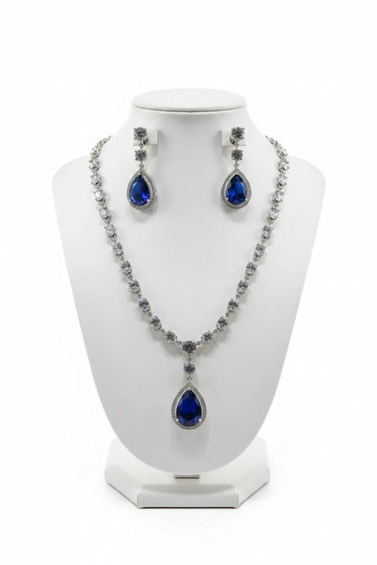 Sapphire Hydrostone & CZ Statement Necklace Set | 24ct Gold Plated on Rhodium Indian Jewelry Indian Fashions