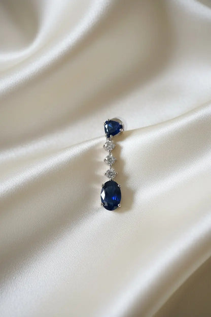 Sapphire Hydrostone & Silver CZ Necklace Set | Convertible Choker | 24ct Rhodium Plated Deepika's Adornments