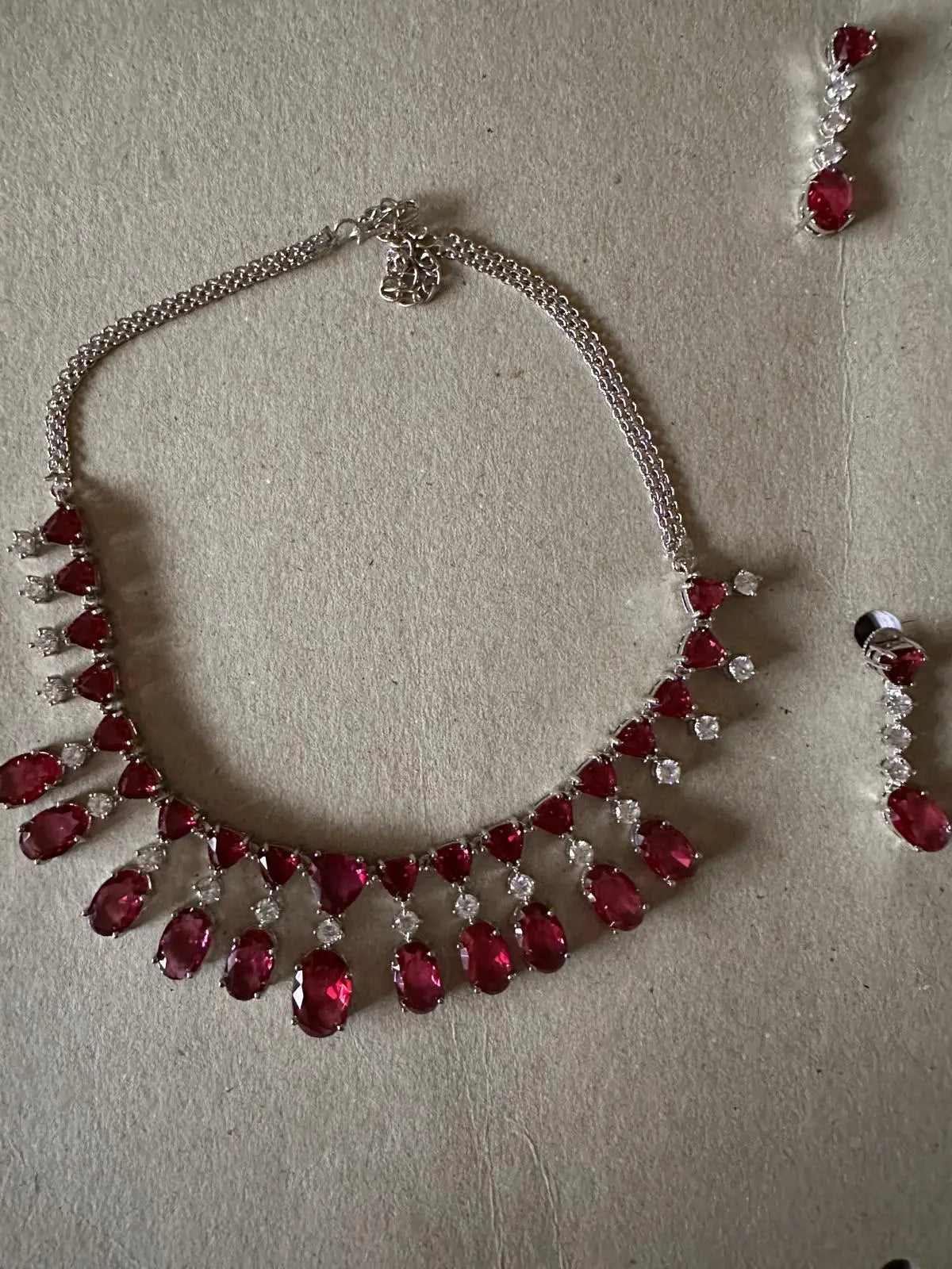 Red Hydrostone & Silver CZ Necklace Set | Convertible Choker | 24ct Rhodium Plated Deepika's Adornments