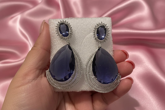 Simply Elegance CZ Earrings – Purple Doublet Stone with 24CT Rhodium Plating