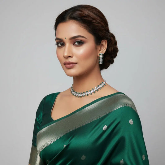 CZ & Hydro Green Stone Necklace Set | 24ct Gold & Rhodium Plated Indian Jewelry Indian Fashions