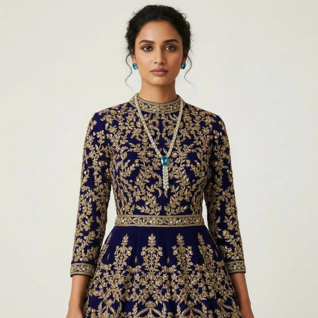 Aqua Blue Hydrostone & CZ Statement Necklace Set | 24ct Gold & Rhodium Plated Indian Fashions