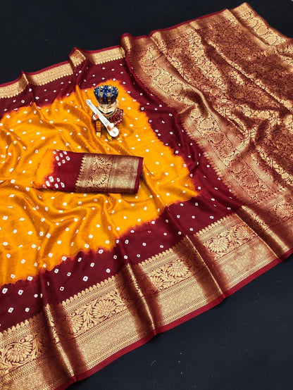 Bandhej Saree Orange and Maroon