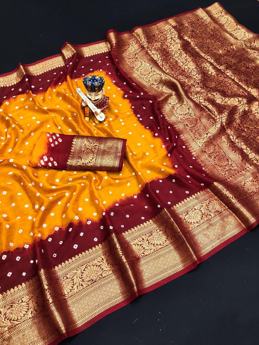 Bandhej Saree Orange and Maroon