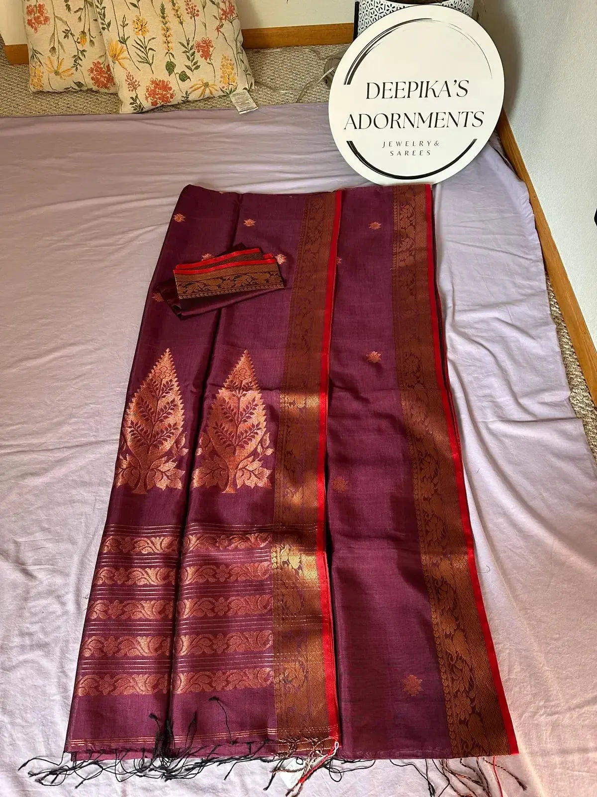 Handcrafted matka silk saree-Wine - Deepika's Adornments