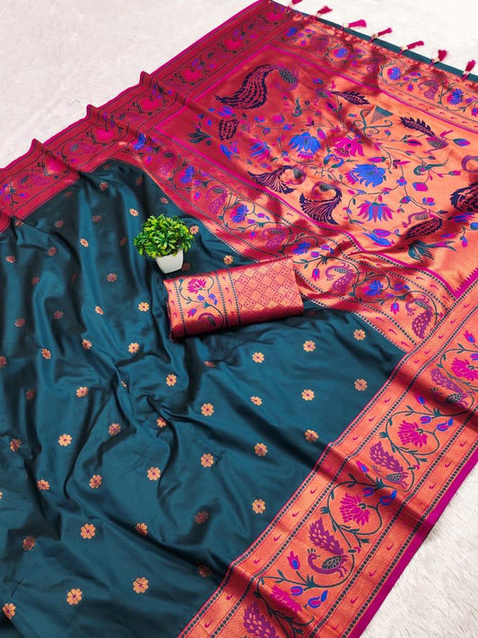 Peacock heavy border Pathini with teal green