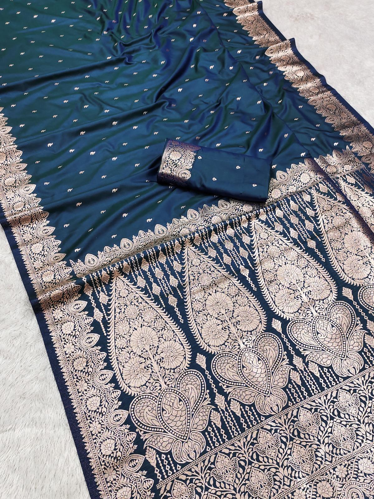 Beautiful party wear Teal Blue Banarsi Silk