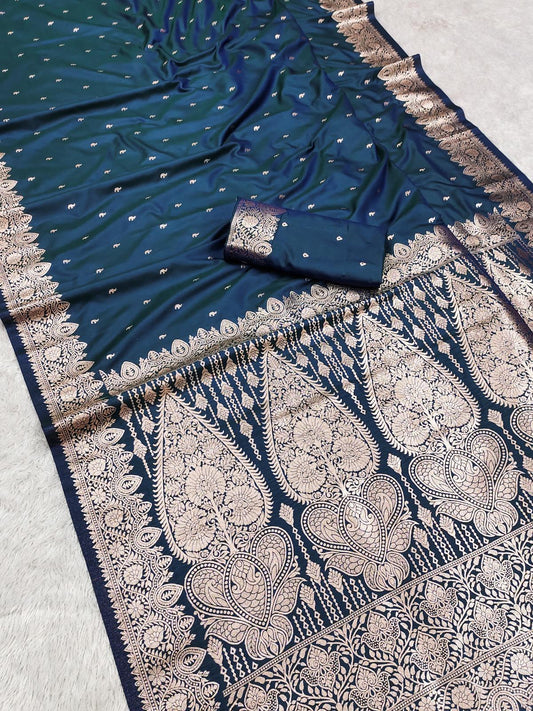 Beautiful party wear Teal Blue Banarsi Silk