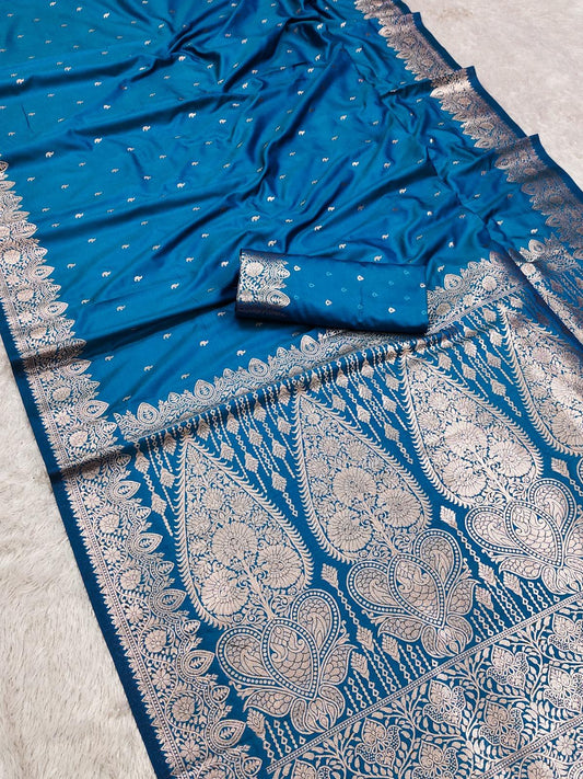 Beautiful party wear Denim Blue Banarsi