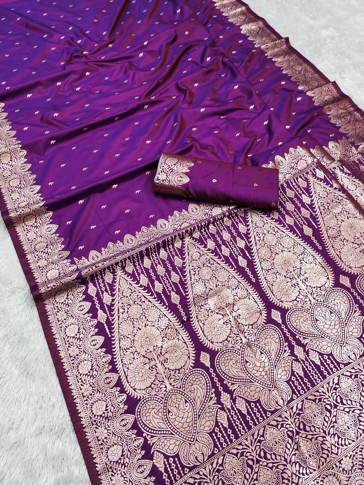 Beautiful party wear Banarsi Silk with grand pallu purple