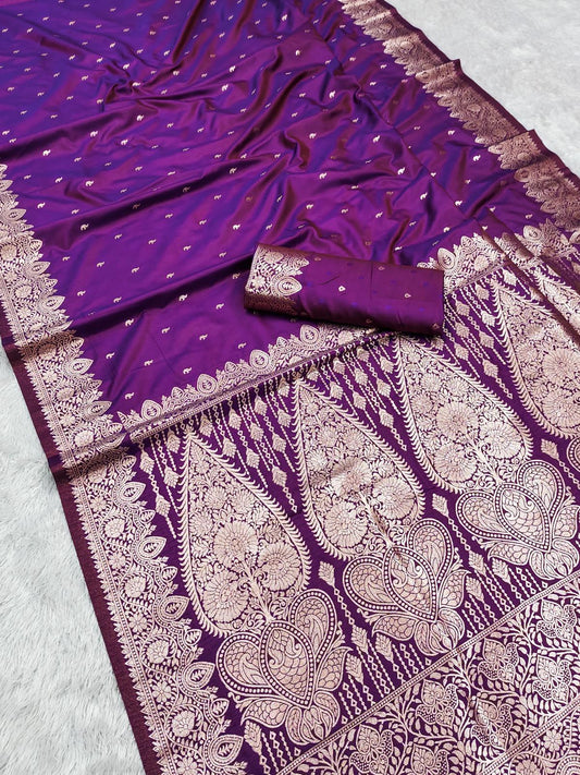 Beautiful party wear Banarsi Silk with grand pallu purple