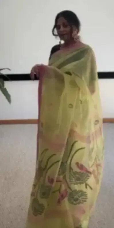 Muslin Jamdani hand weave and handwork -Yellow - Deepika's Adornments