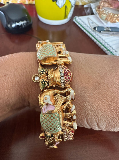 Temple Heritage Mint Treasure Gold Bangles Elephant and Kalash Set of 2 (Openable) Deepika's Adornments
