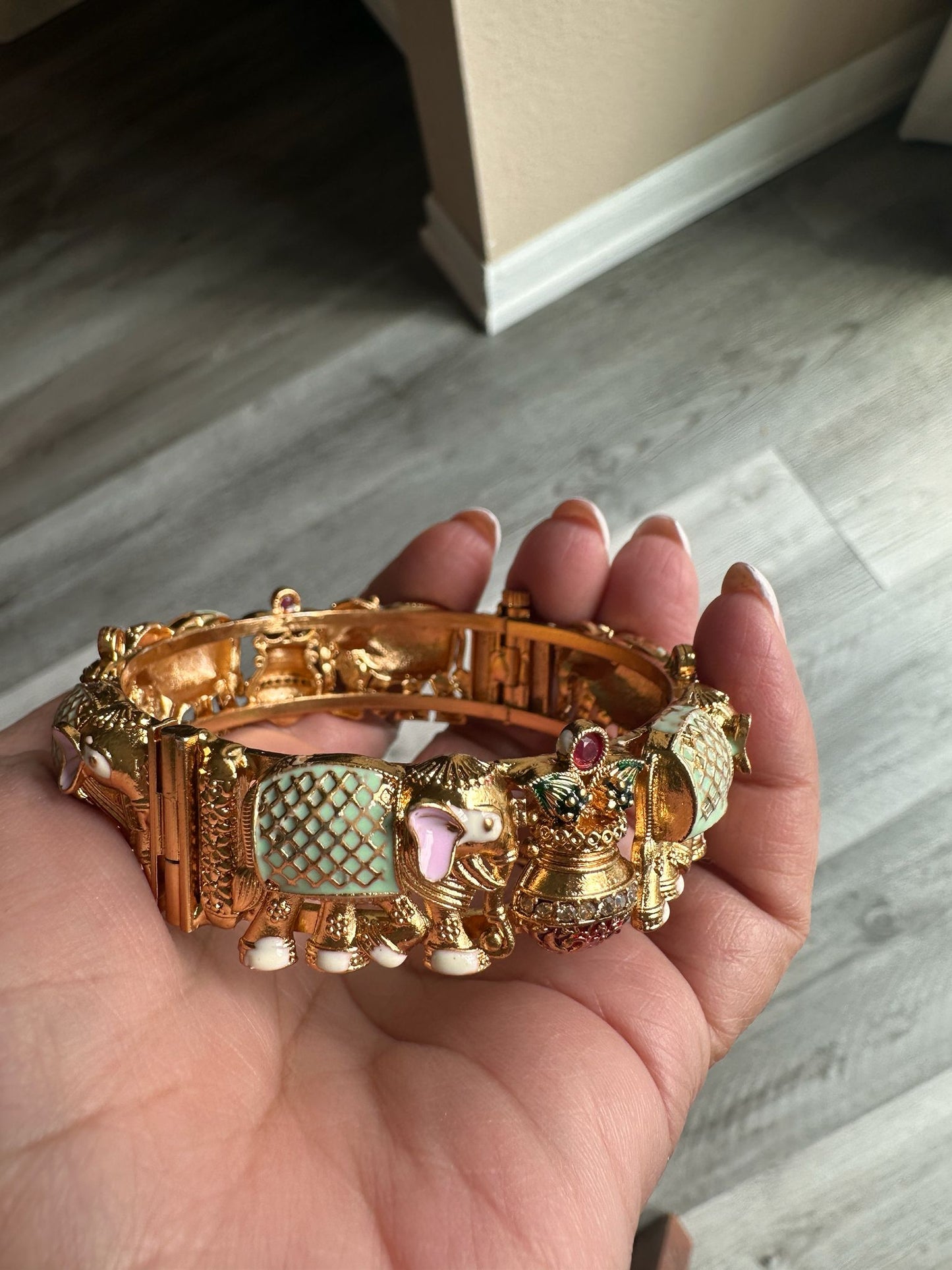 Temple Heritage Mint Treasure Gold Bangles Elephant and Kalash Set of 2 (Openable) Deepika's Adornments