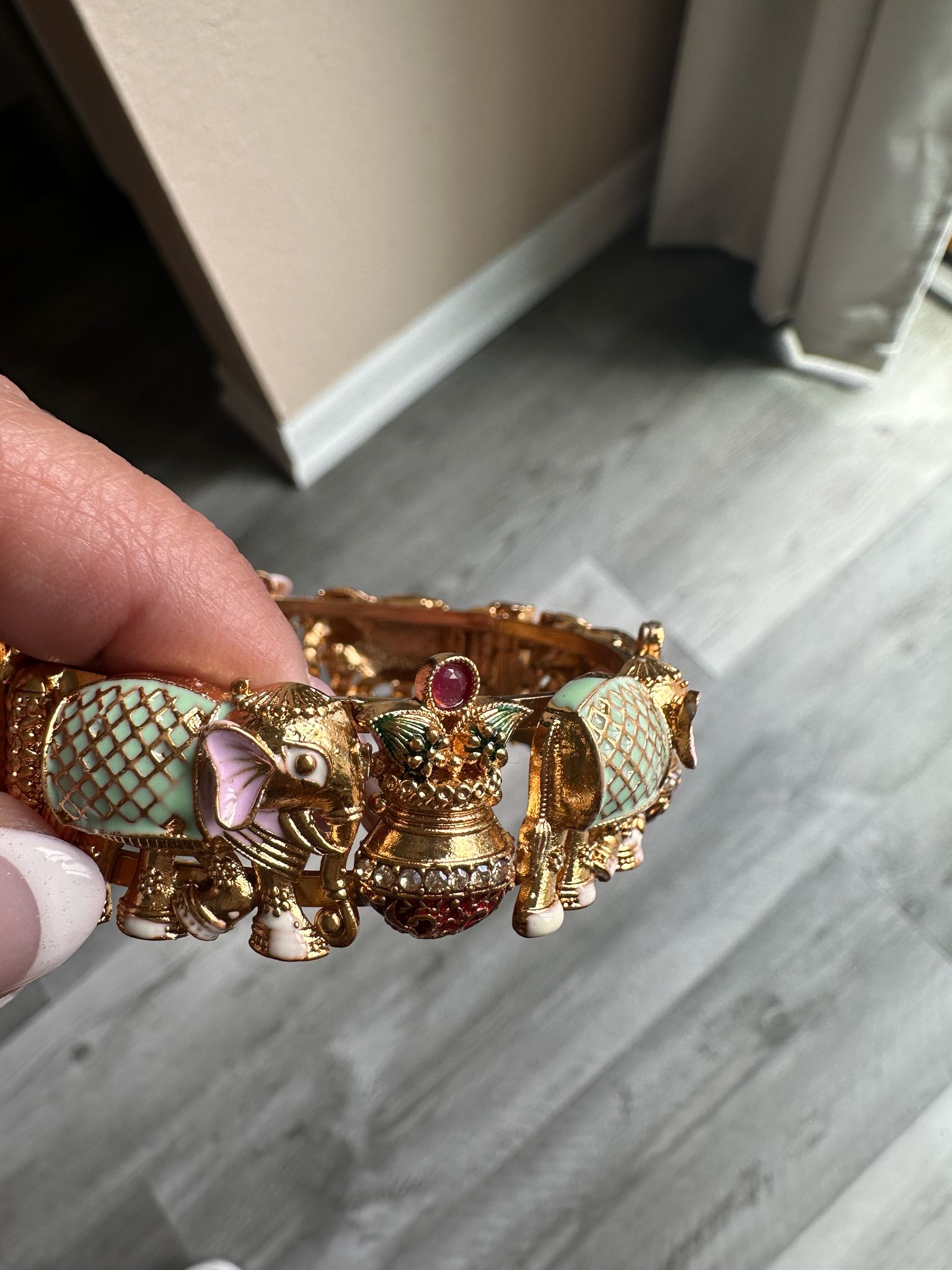 Temple Heritage Mint Treasure Gold Bangles Elephant and Kalash Set of 2 (Openable) Deepika's Adornments