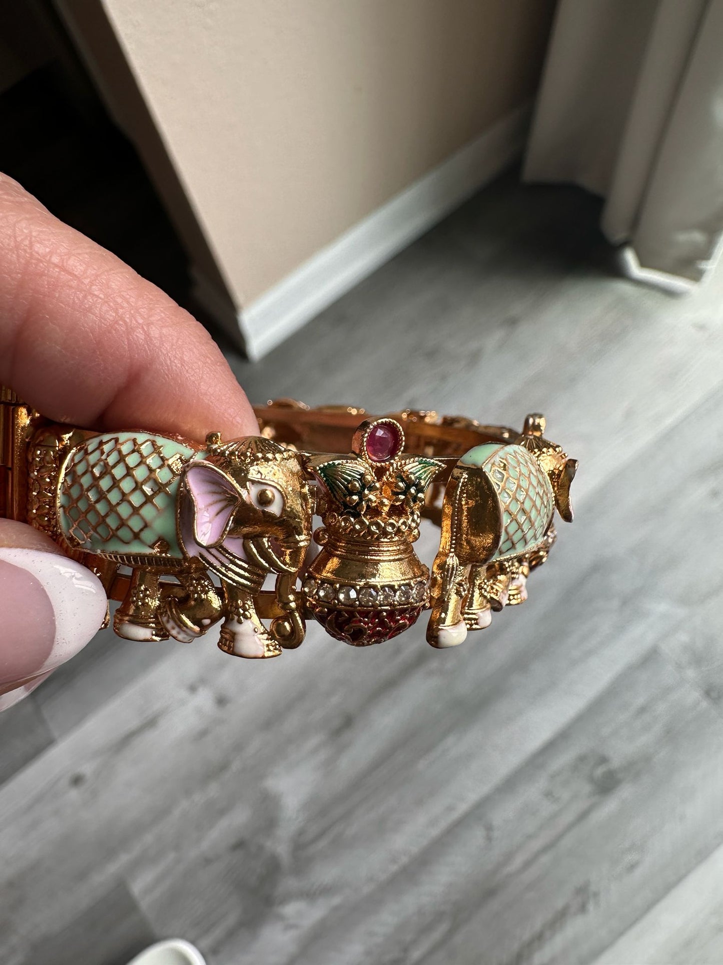 Temple Heritage Mint Treasure Gold Bangles Elephant and Kalash Set of 2 (Openable) Deepika's Adornments