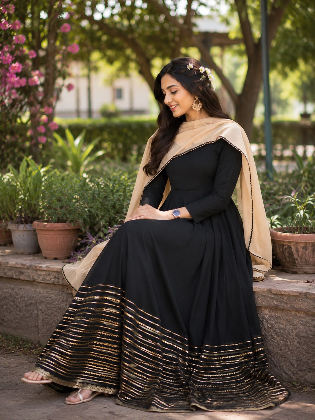 Luxury Black Georgette Anarkali Set – Gota Work & Golden Dupatta Maha Collection