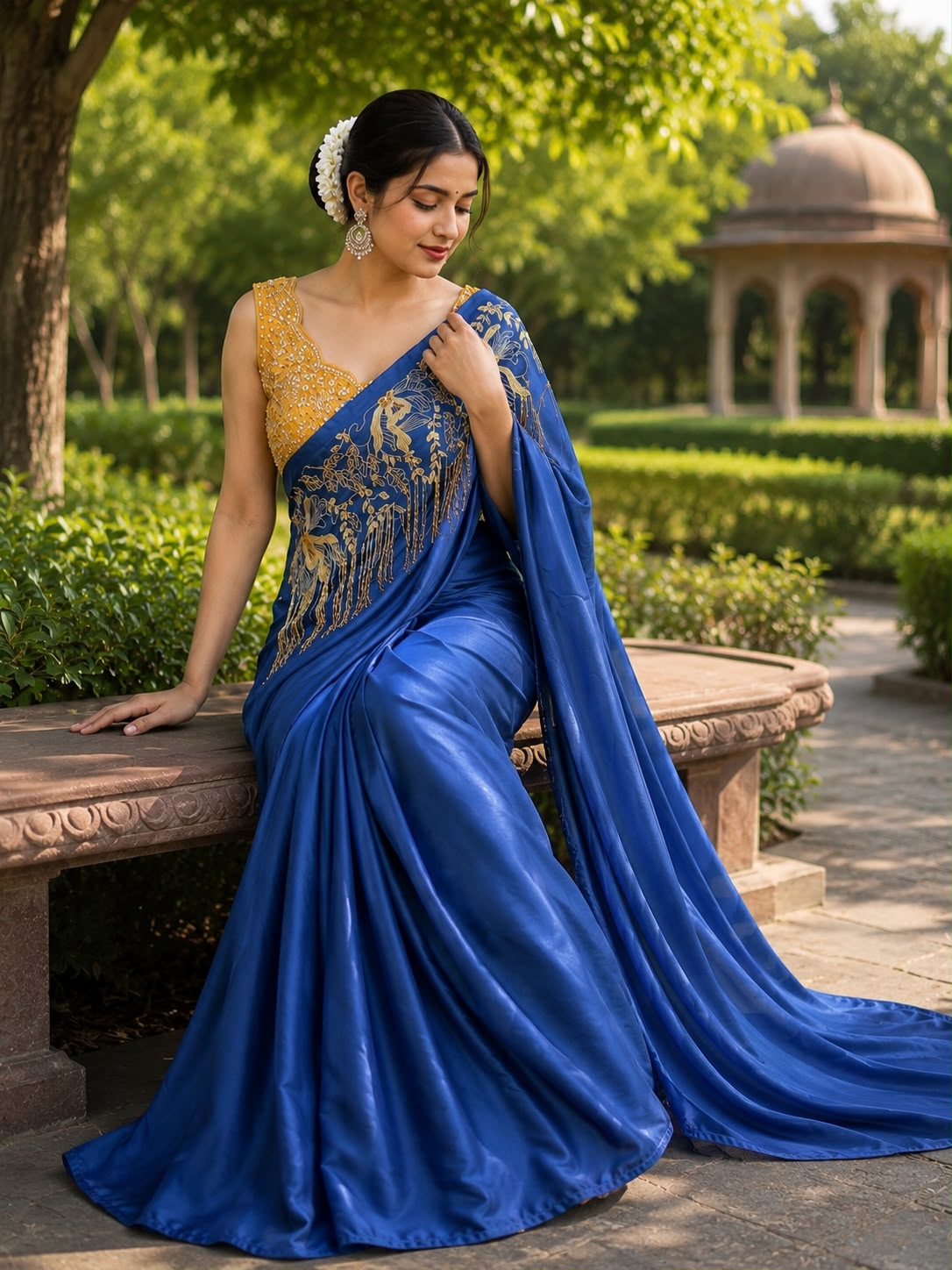 stunning Blue Pre-Draped Saree Maha Collection