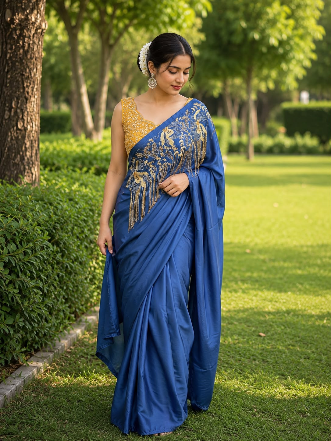 stunning Blue Pre-Draped Saree Maha Collection
