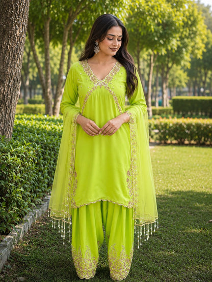 stunning Pista Green Suit Maha Collection